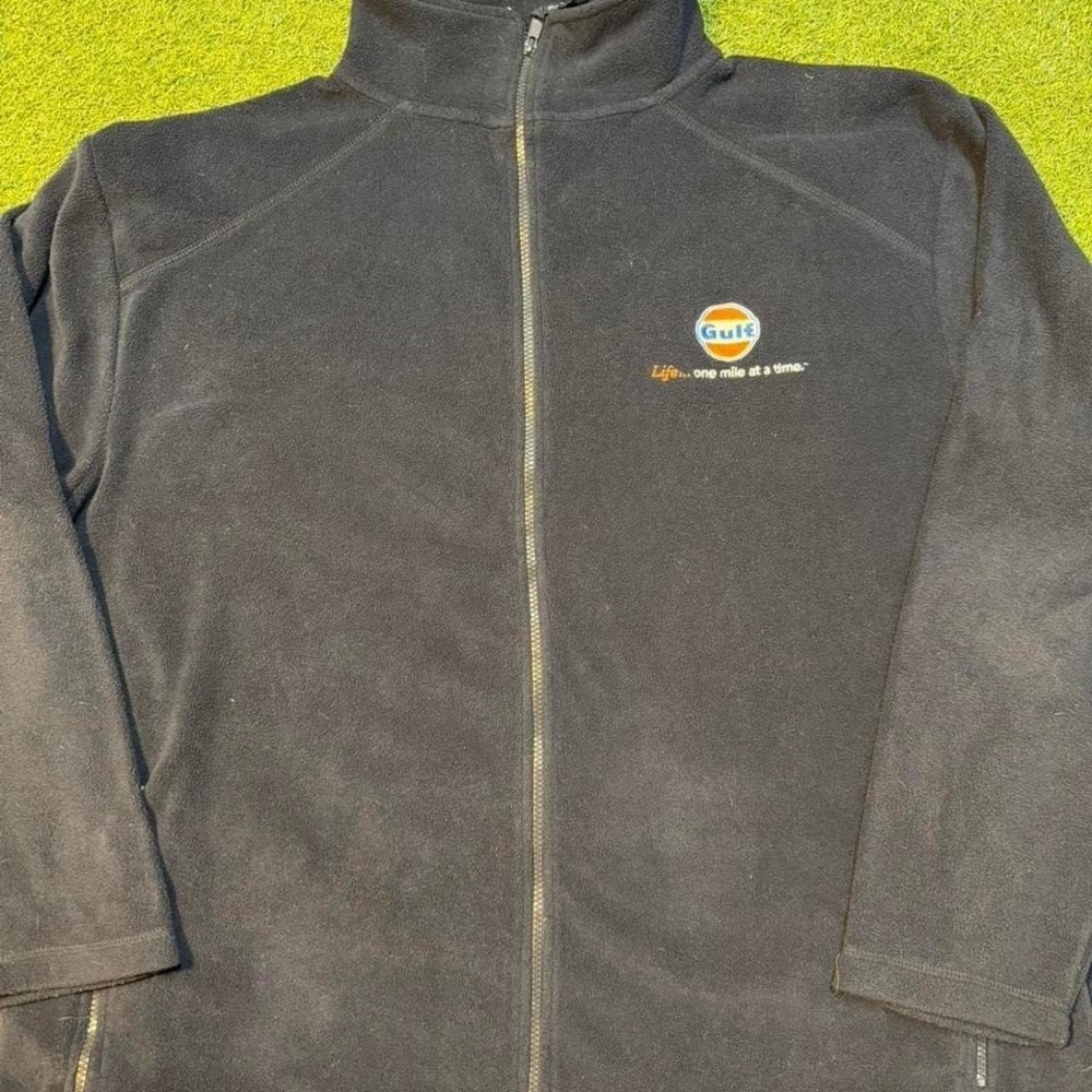 Gulf Oil black fleece‎ jacket Size 3XL #oil #fleece